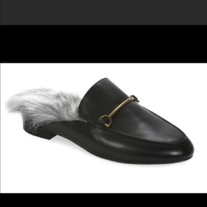 Gunmetal Fatima Black Fur Lined Mules Shoes